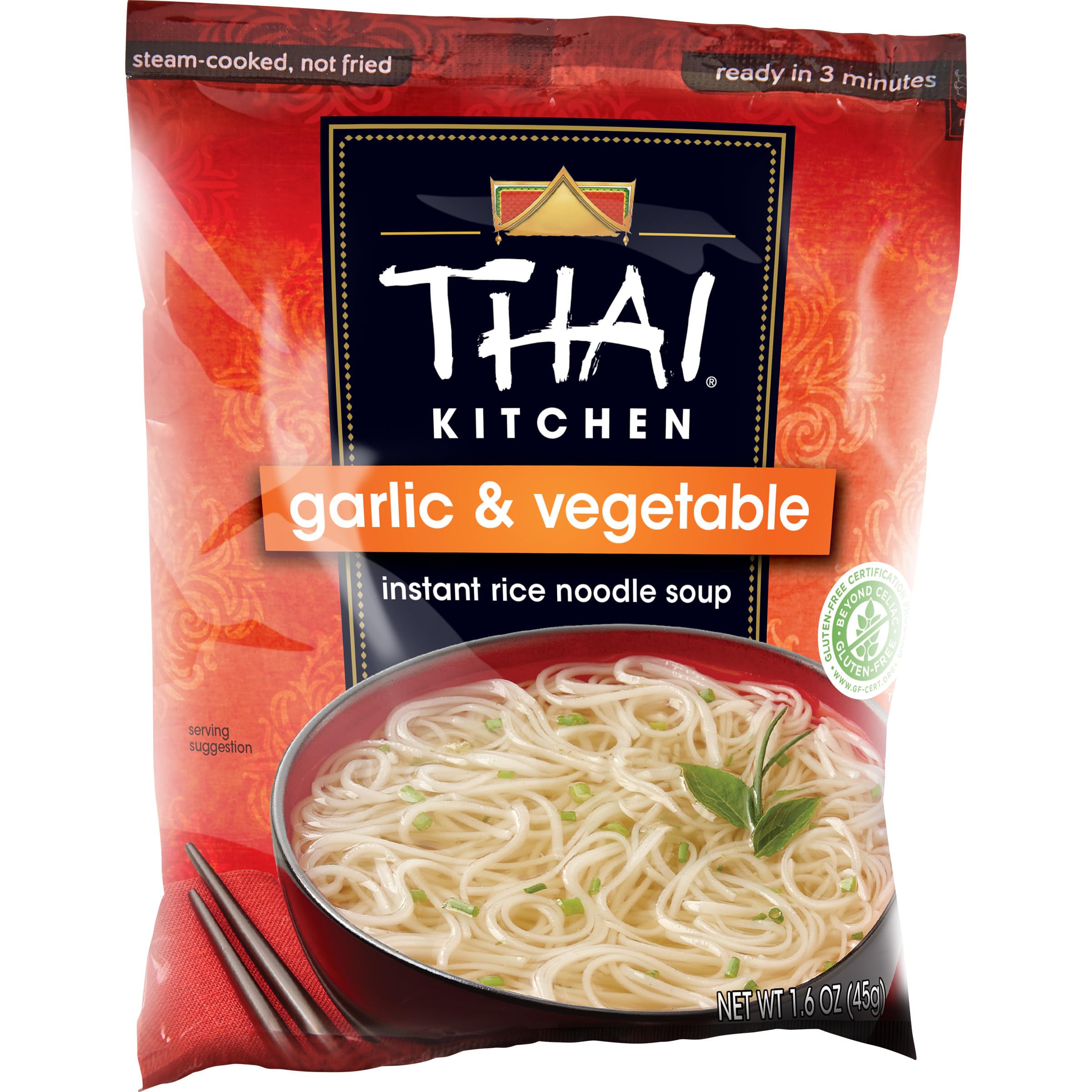 Thai Kitchen 3-minute microwave-ready instruction card, convenient weeknight option.