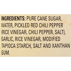 Thai Kitchen Sweet Red Chili Sauce label closeup emphasizing fresh peppers and garlic