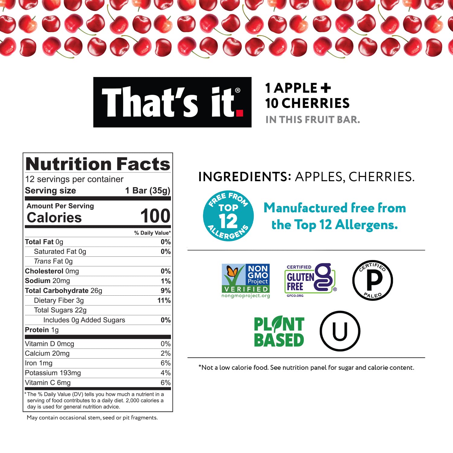 That's it Apple Cherry Bar in lunchbox shows kid-friendly vegan snack.