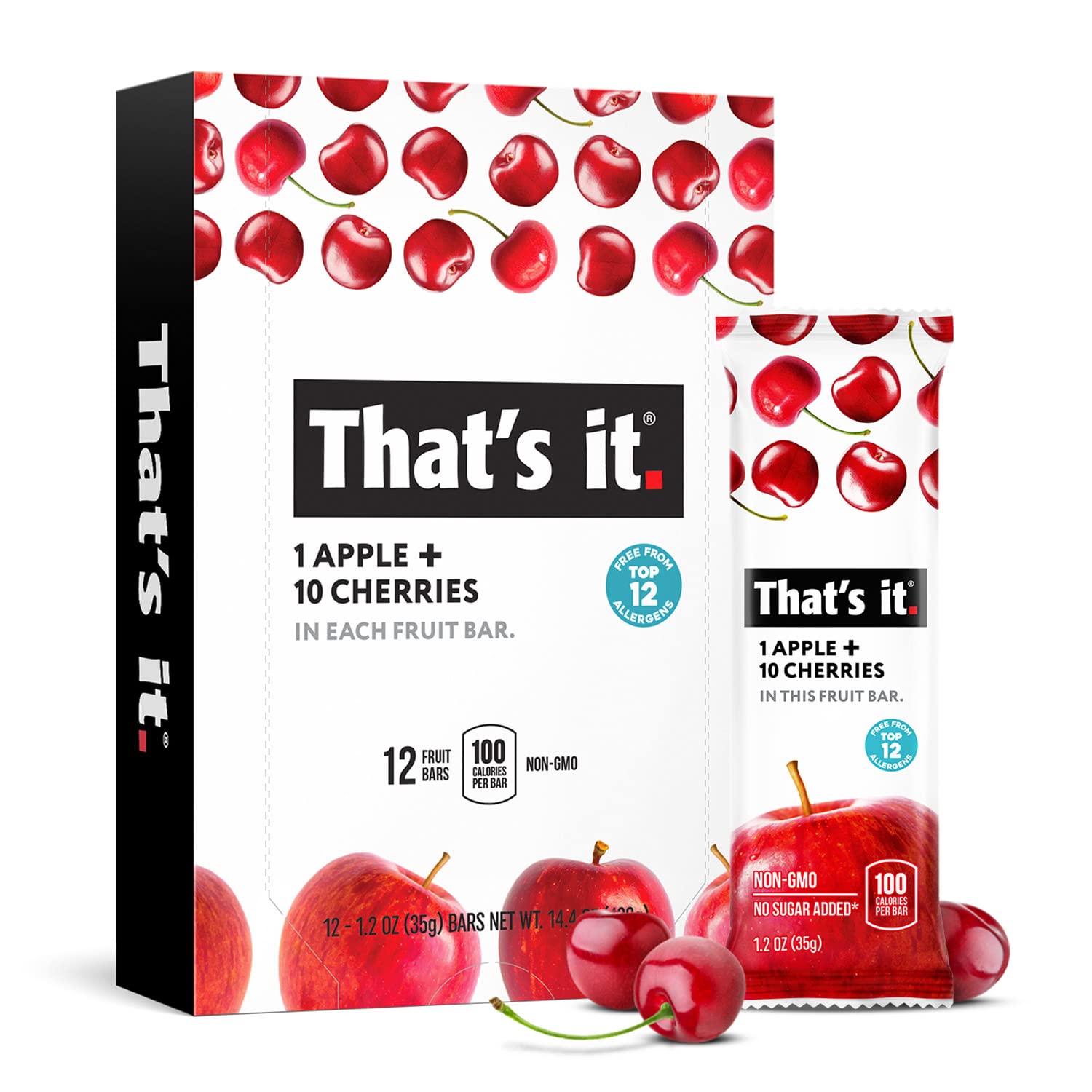 That's it Apple Cherry Fruit Bar on a store shelf, all-natural and no added sugar.
