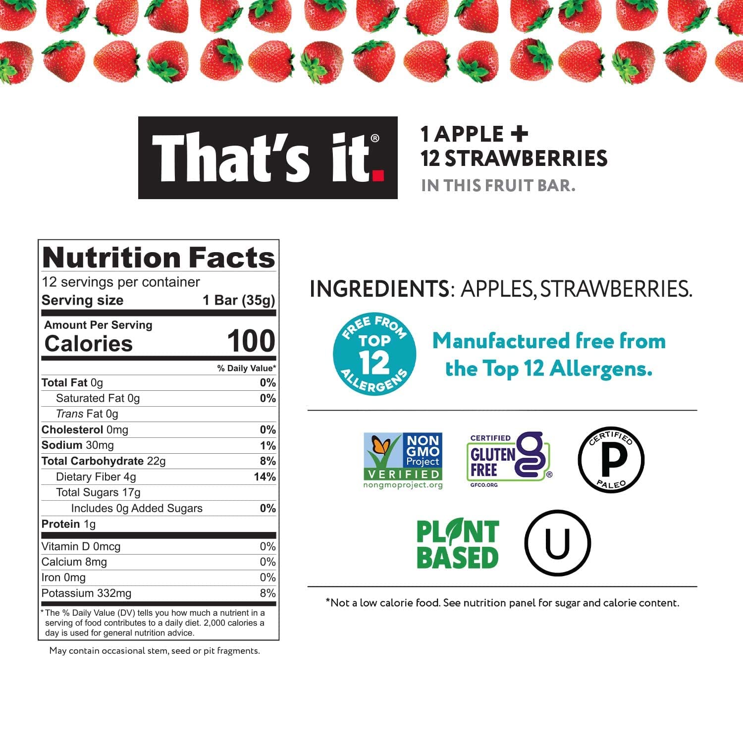 That's It Apple Strawberry Bar ingredients are nut-free and allergen-friendly.