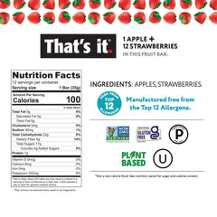 That's It Apple Strawberry Bar ingredients are nut-free and allergen-friendly.