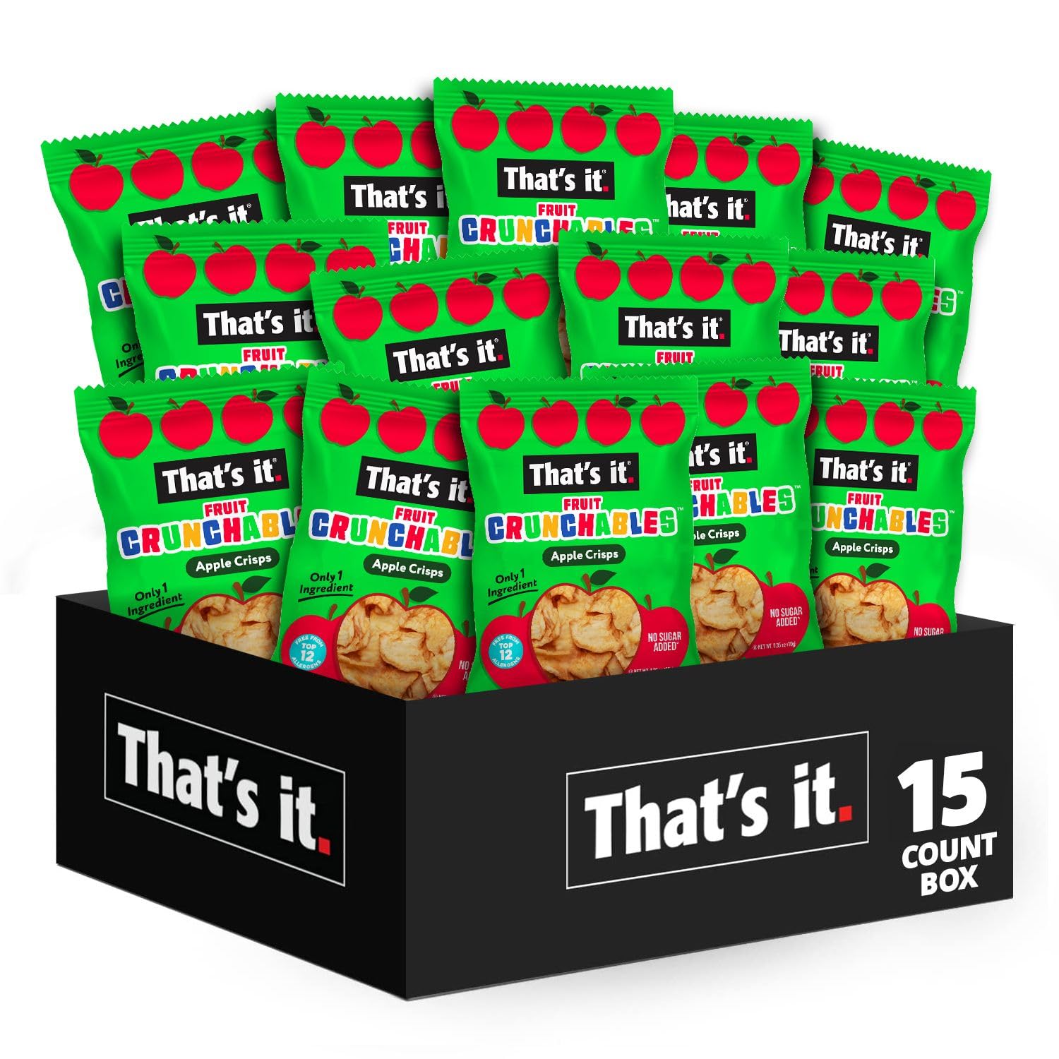 That's it Fruit Crunchables apple crisps close-up, a natural on-the-go kid snack.
