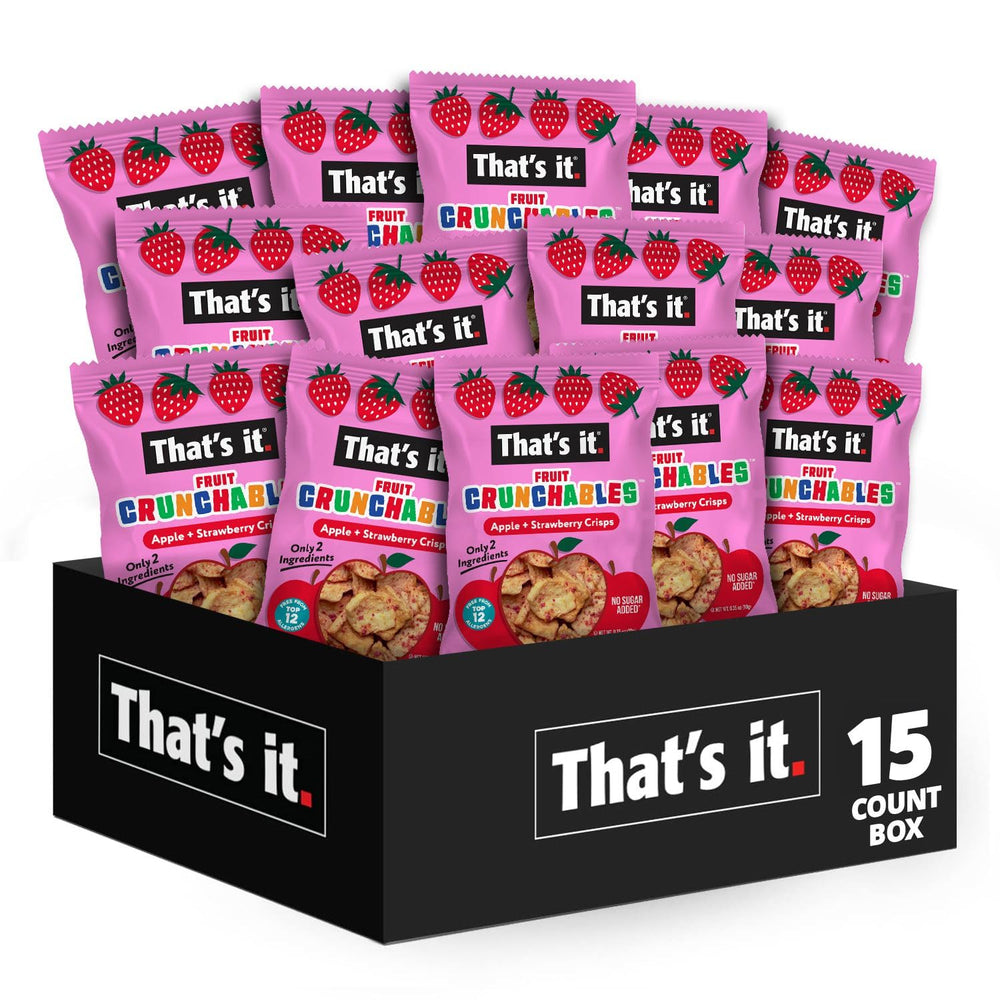 That's it Fruit Crunchables apple-strawberry crisps 15-pack box, ideal for school lunches