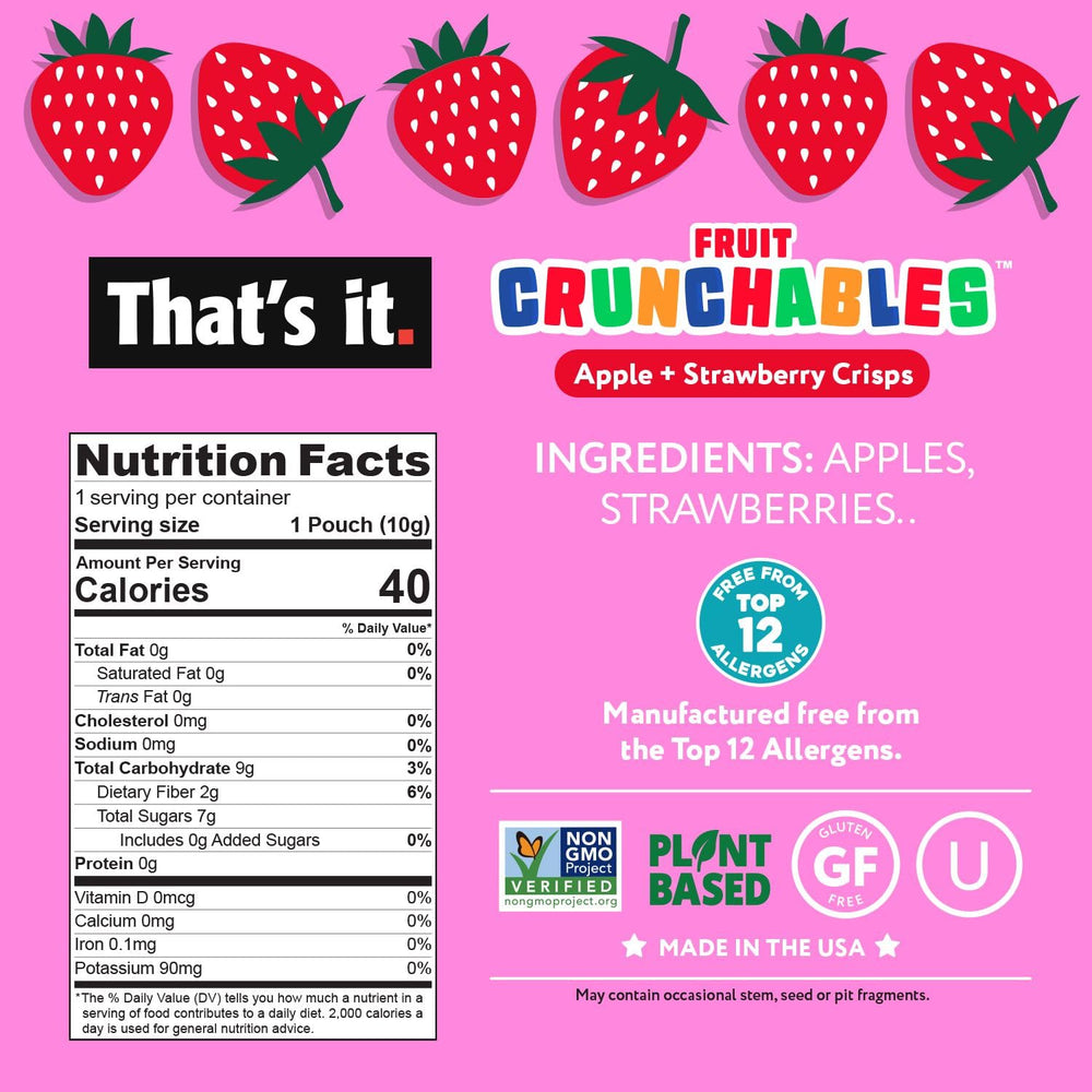 That's it Fruit Crunchables apple-strawberry crisps pouches for on-the-go snacking