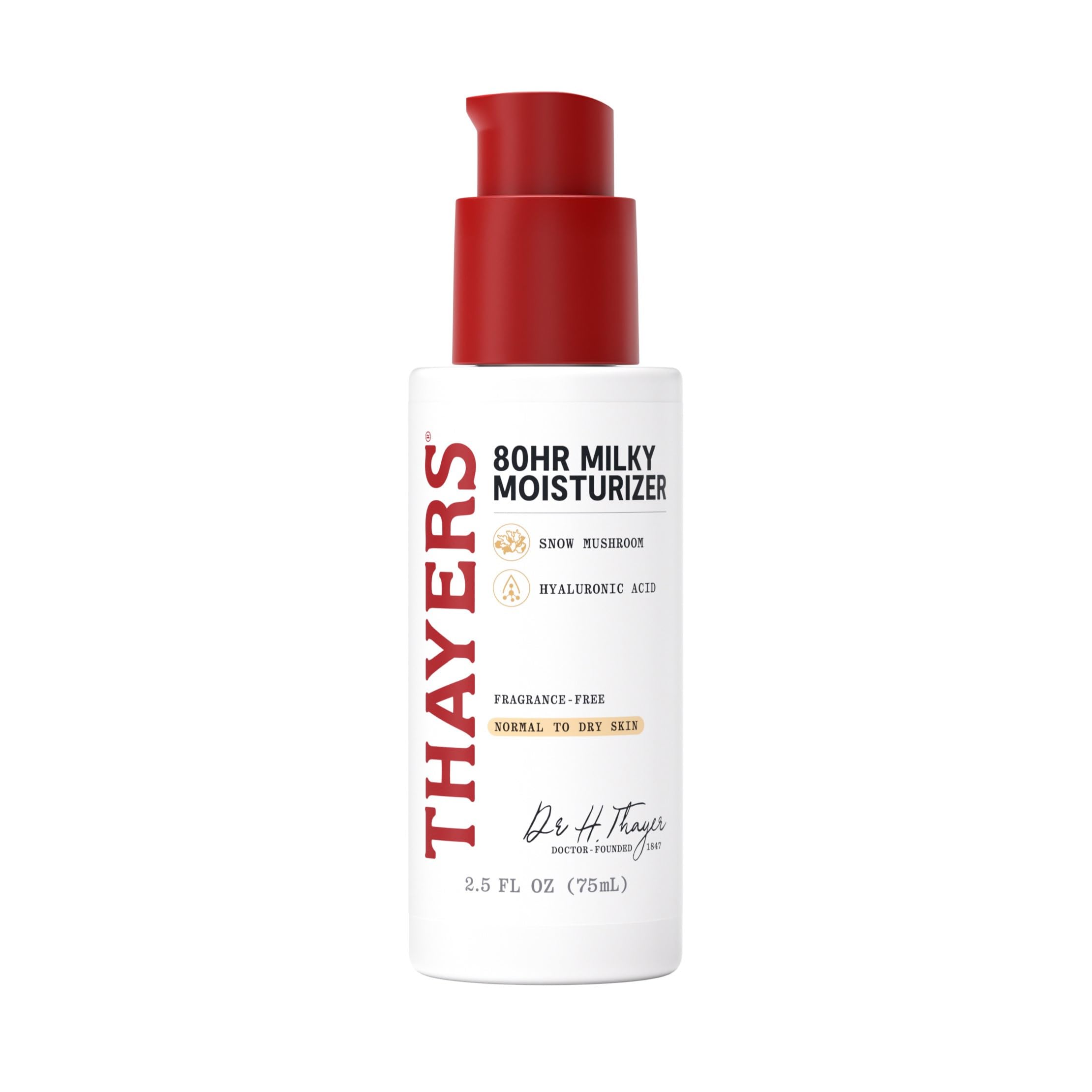 Thayers 80HR Milky Moisturizer bottle front - fragrance-free hydration for sensitive skin.