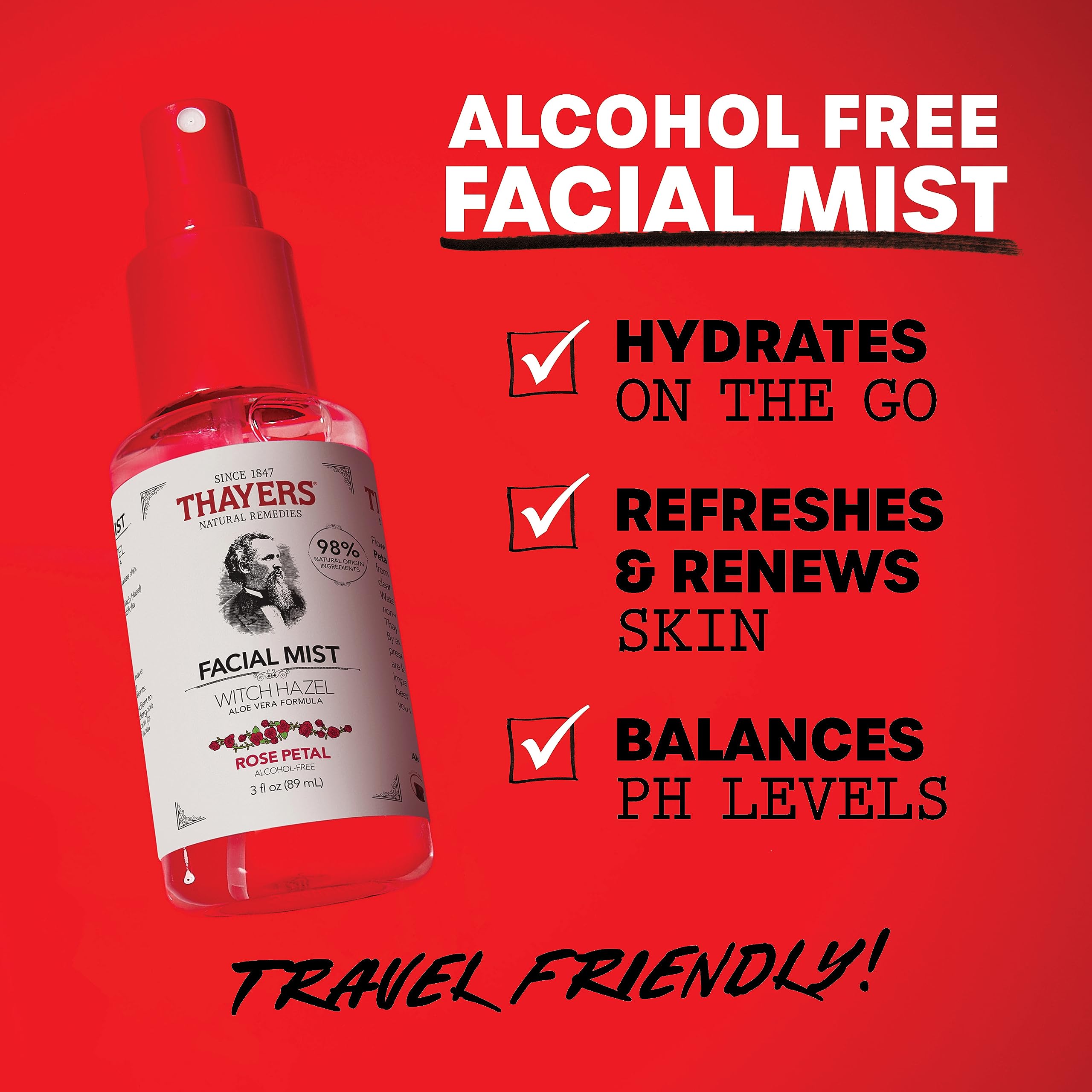 Thayers Aloe Vera and Witch Hazel ingredients shot highlighting soothing, alcohol-free care.