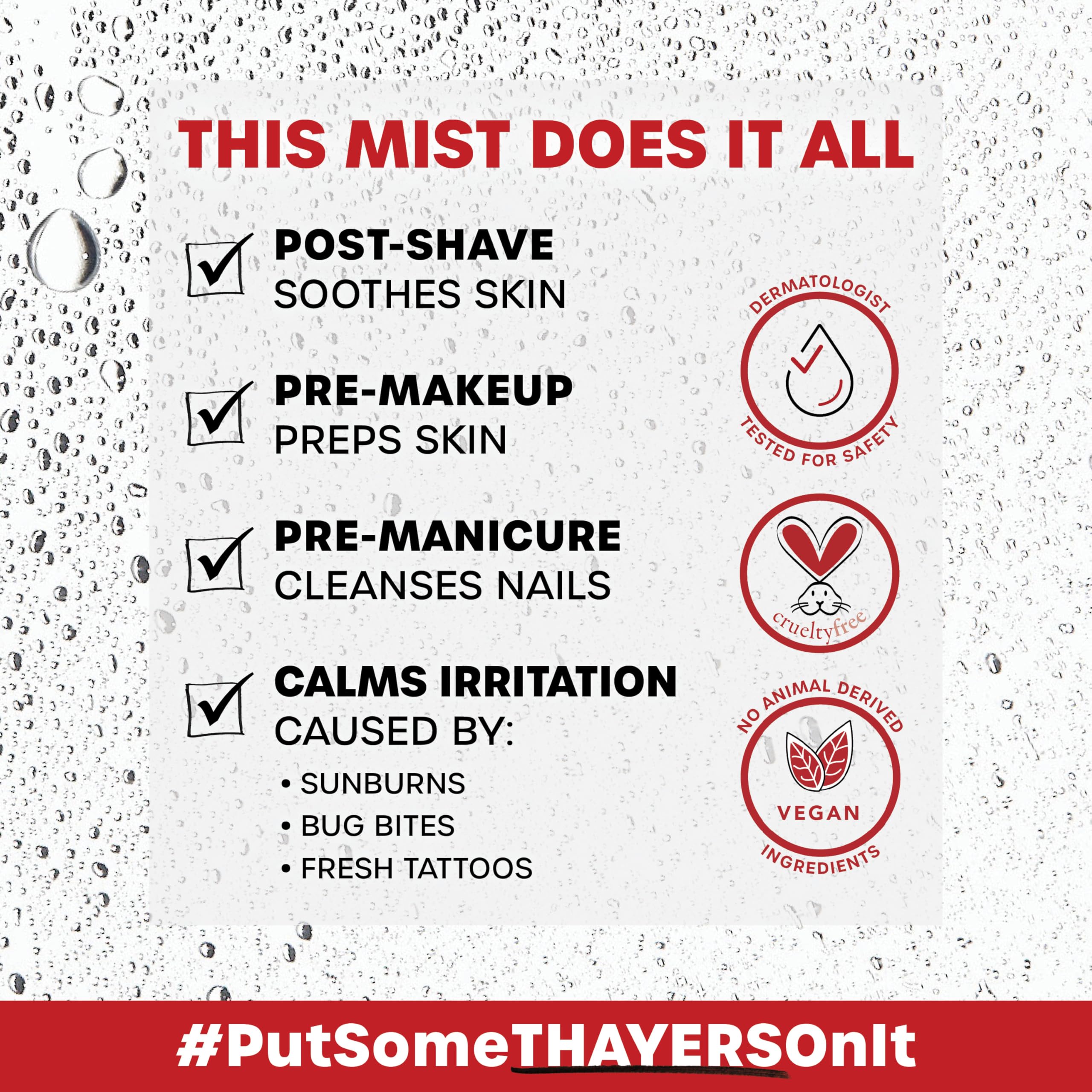 Thayers Bottle label close-up showcases organic Witch Hazel and cruelty-free formula.