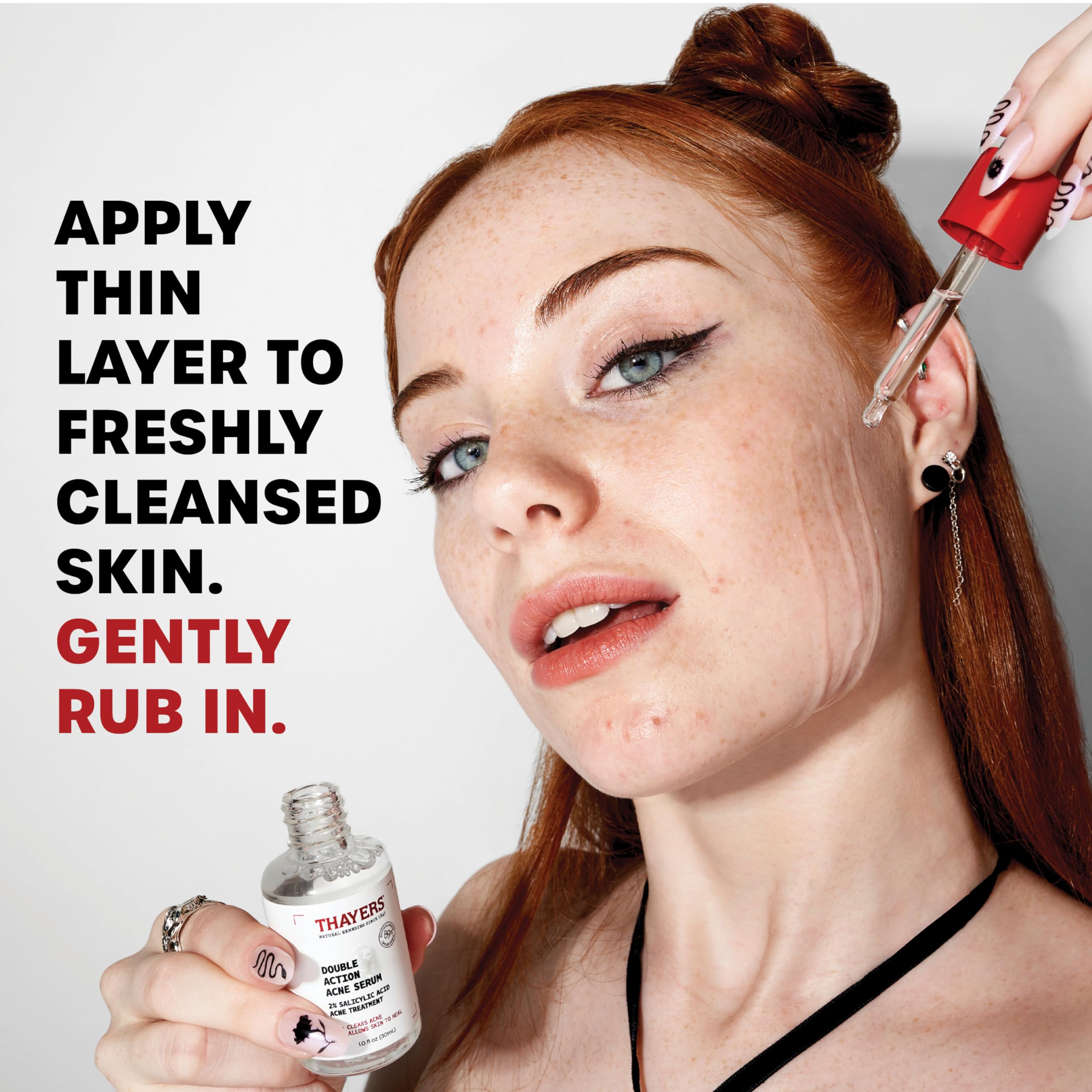 Serum being applied to clean skin for daily use and gentle action.