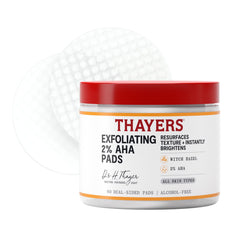 Thayers Exfoliating 2% AHA Pads dual-sided smooth action for smoother skin texture