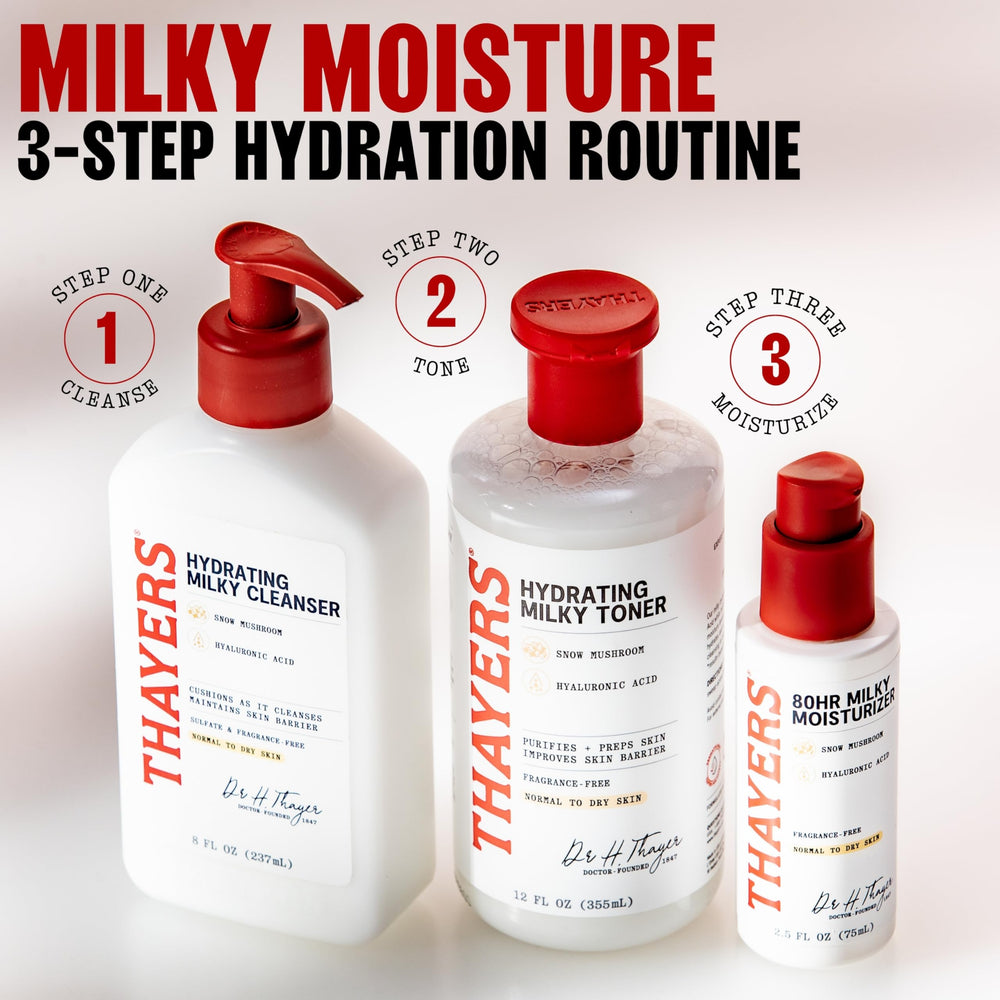 Thayers Milky Moisturizer application on face - easy daily hydration routine.