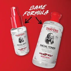 Thayers Rose Petal Toner mist application scene showing quick on-the-go refresh.