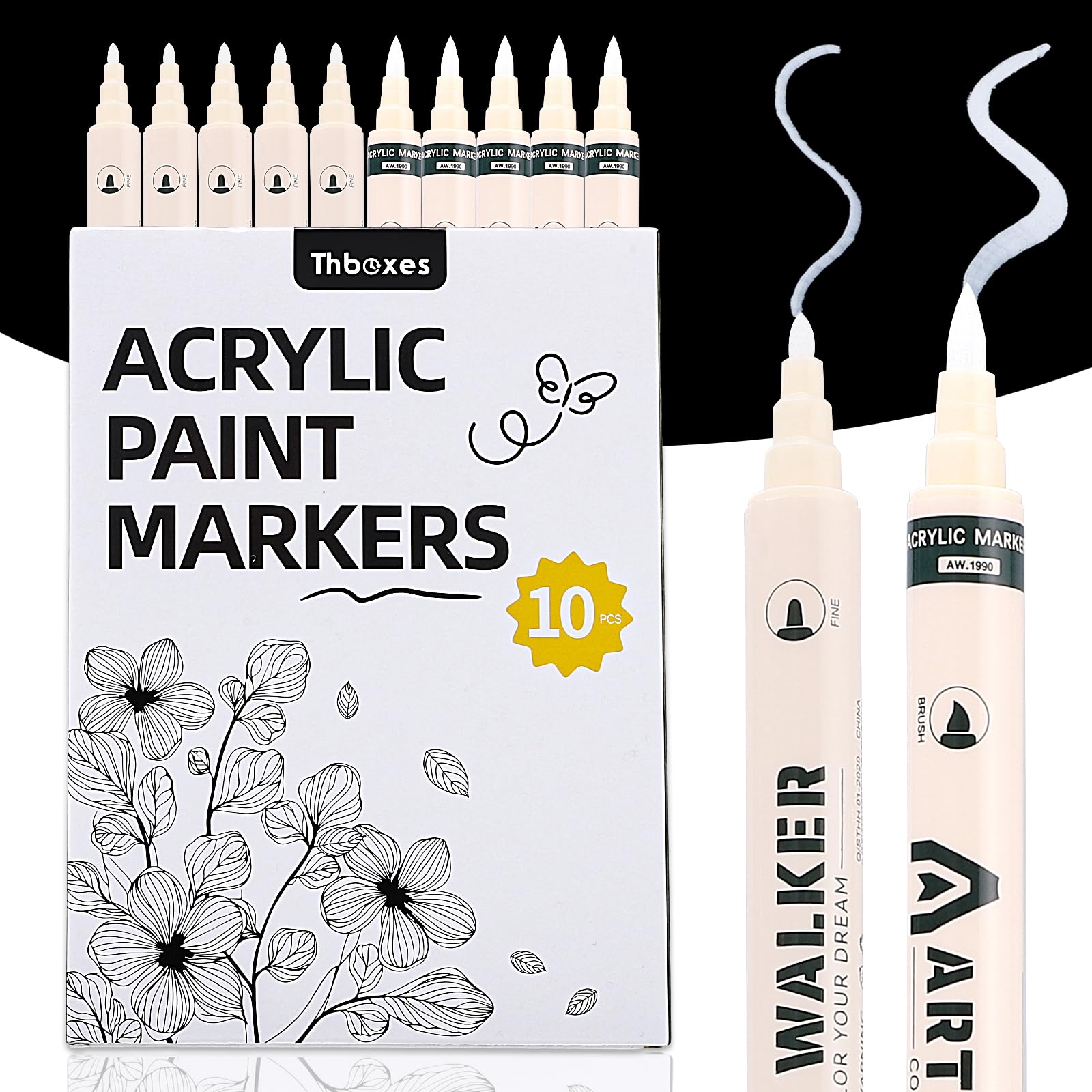 Thboxes white paint markers pack with dual tips for detailed lines and broad color fills.