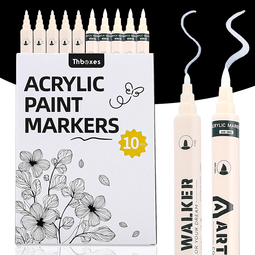 Thboxes white paint markers pack with dual tips for detailed lines and broad color fills.