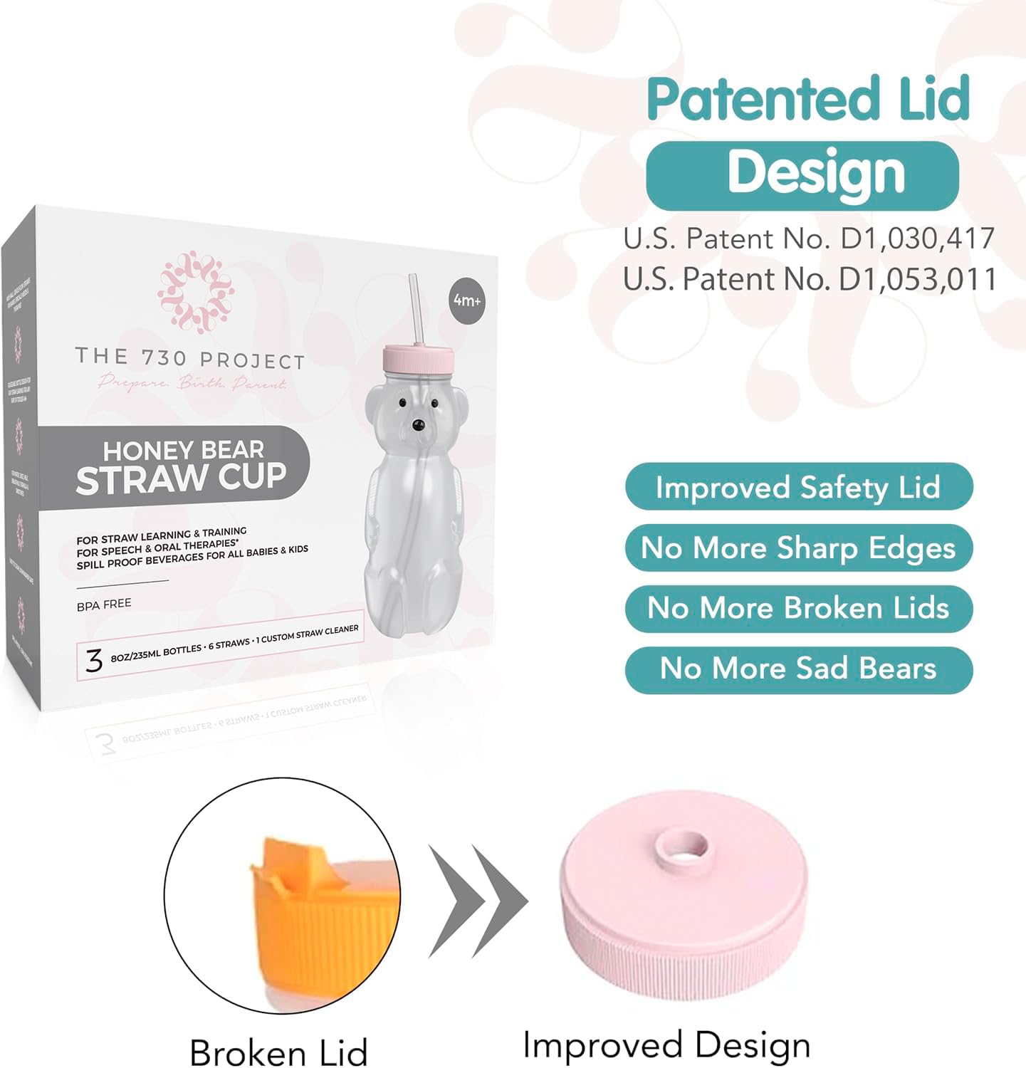 The 730 Project Honey Bear Cup 3-pack provides multiple cups for busy families.