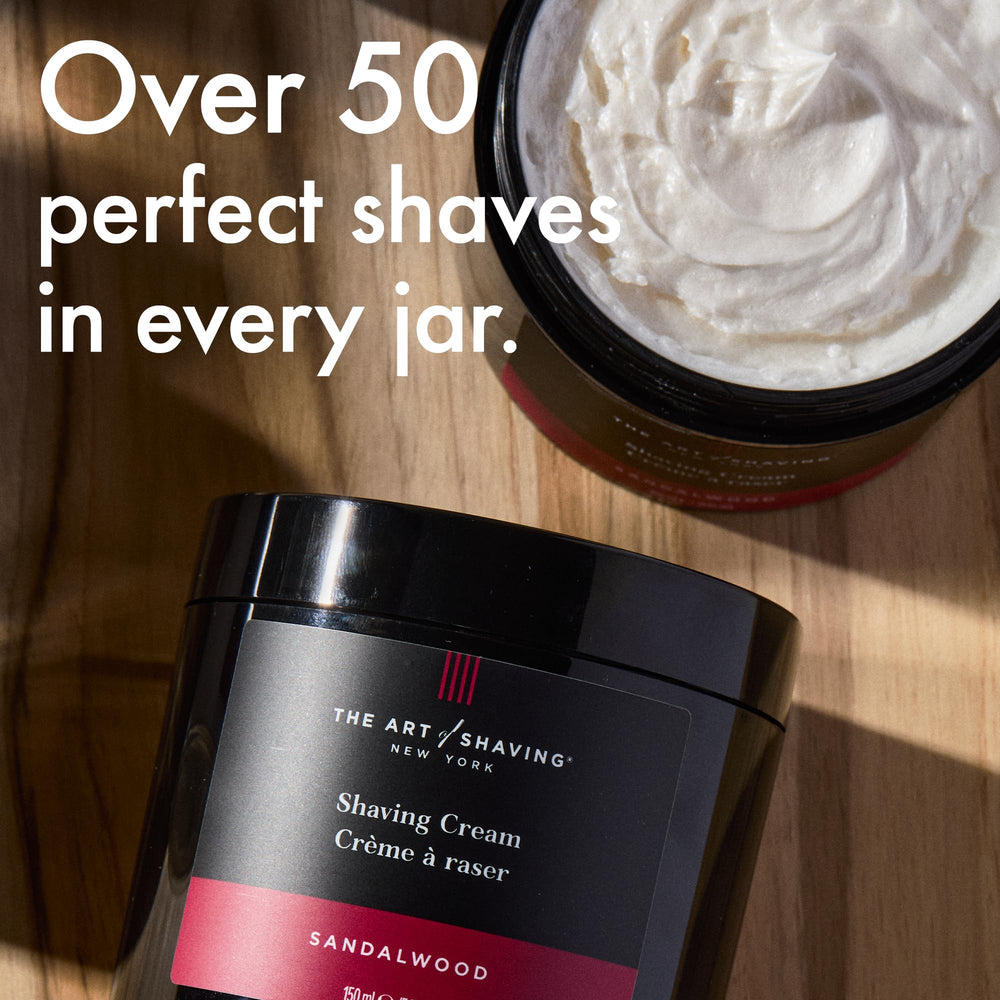 The Art of Shaving sandalwood shaving cream application shows easy, controlled lather.