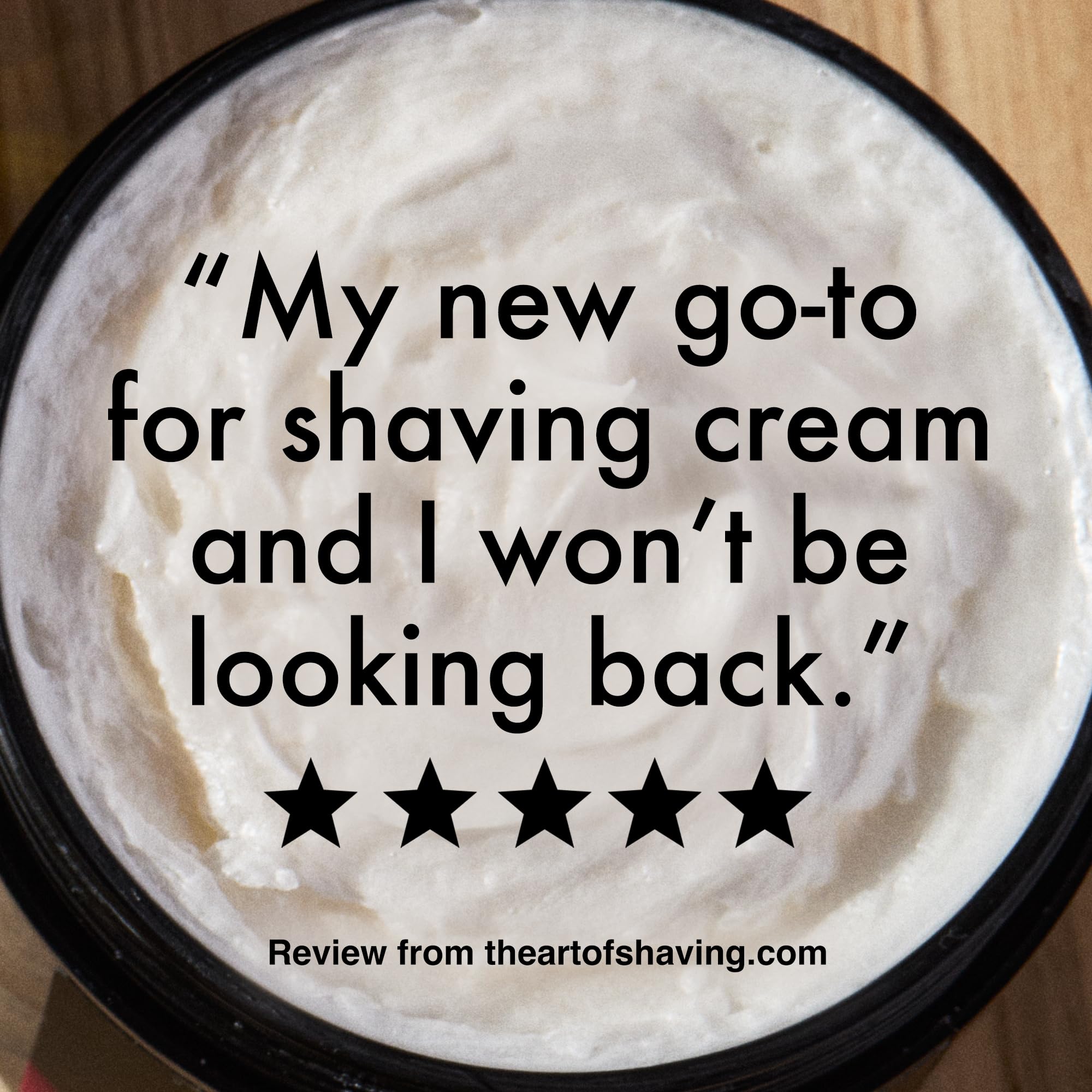 The Art of Shaving sandalwood shaving cream with brand logo highlights quality.