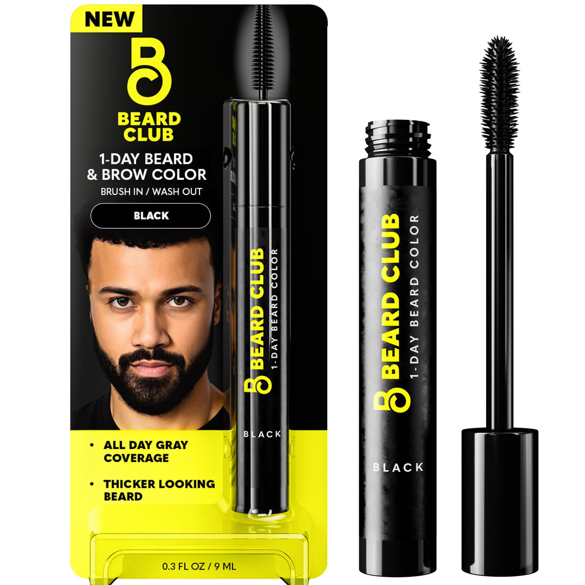 The Beard Club 1 Day Dye bottle shown for quick beard color touch-ups.