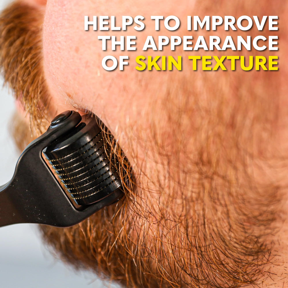 The Beard Club Premium Derma Roller features 540 titanium-coated needles for precise microneedling.