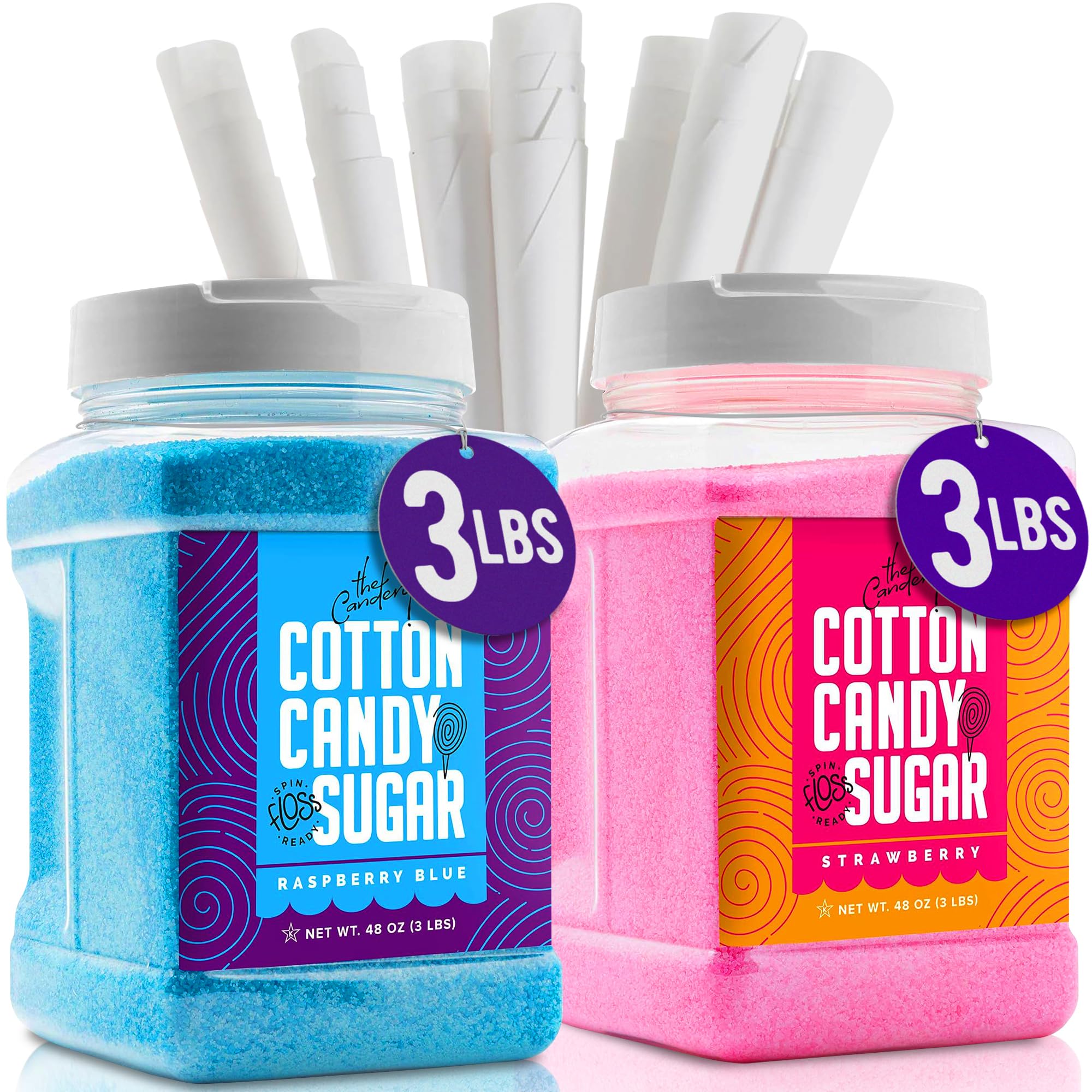 The Candery Raspberry Blue floss sugar jar for homemade cotton candy