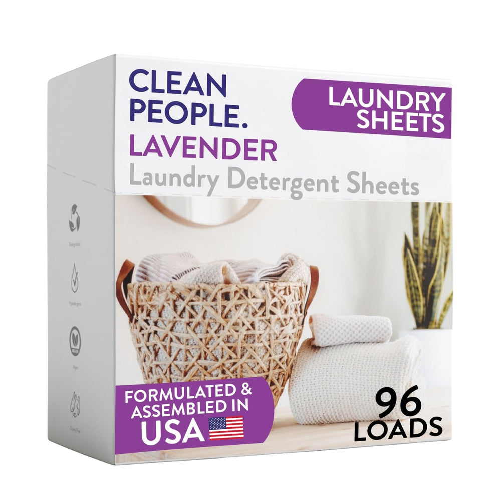 The Clean People lavender laundry sheets pack, eco-friendly packaging for laundry