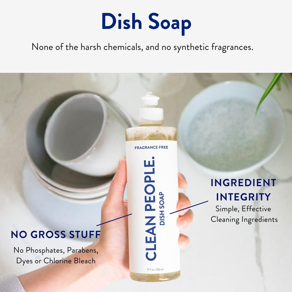 The Clean People fragrance-free bottle shows a gentle, fragrance-free option for sensitive tasks
