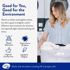 The Clean People Oxygen Brightener applied to a fabric stain for treatment.