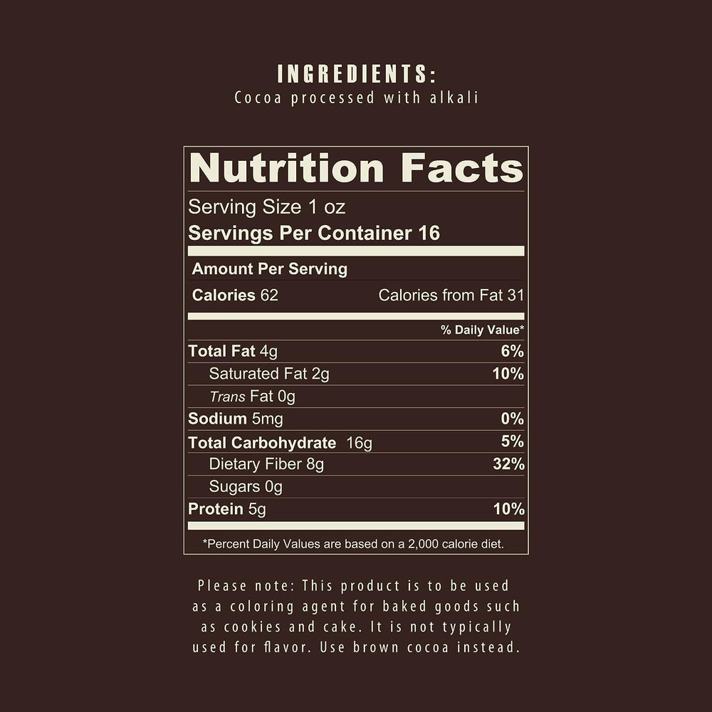 Close-up of The Cocoa Trader Dutch-Processed cocoa powder for smooth flavor.
