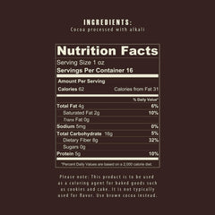 Close-up of The Cocoa Trader Dutch-Processed cocoa powder for smooth flavor.
