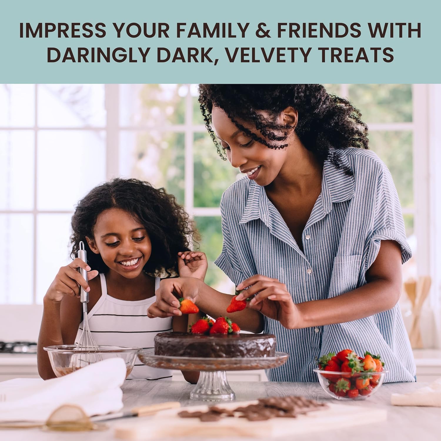The Cocoa Trader vegan gluten-free labeling ensures friendly baking options.