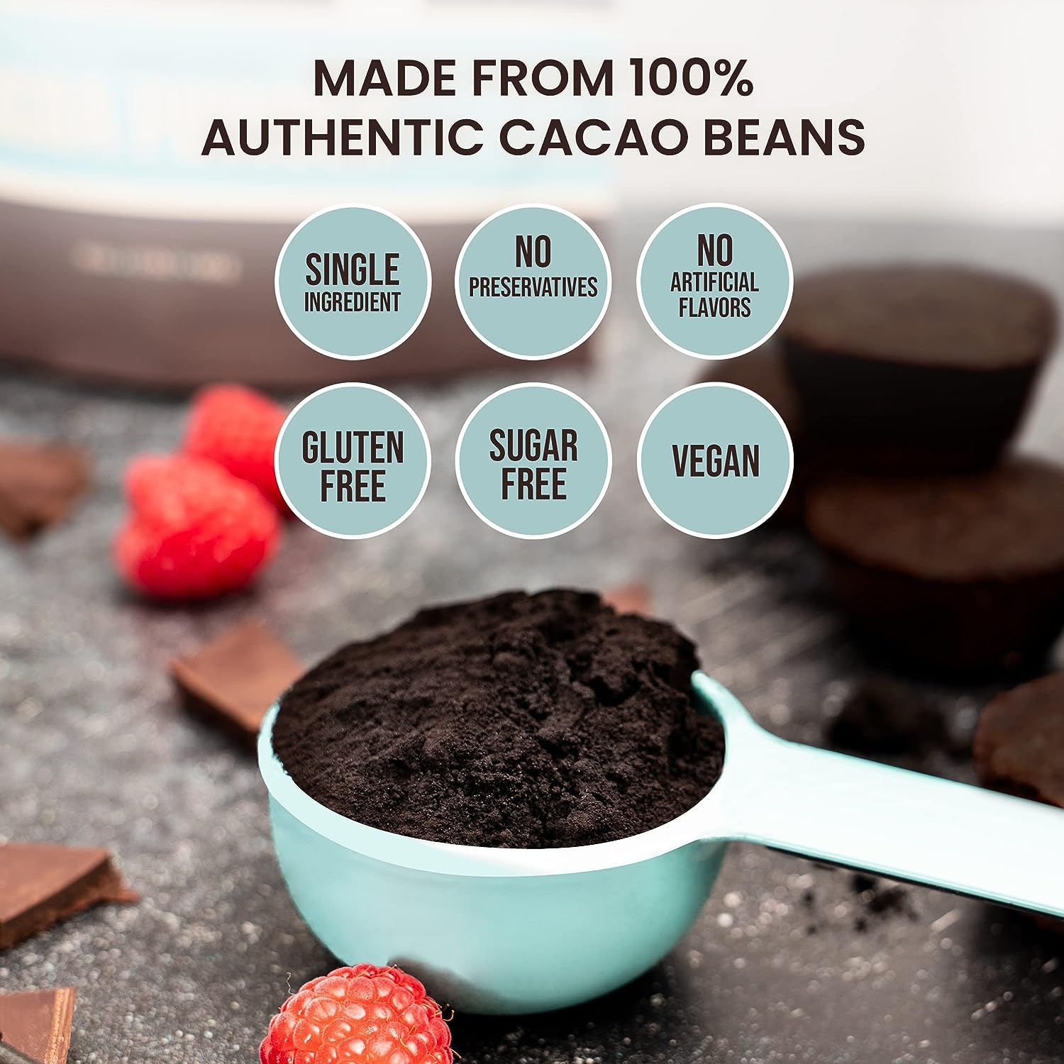 The Cocoa Trader rich dark powder adds velvety texture to batters.