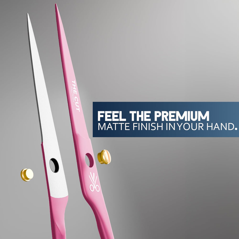 The Cut Factory pink hair scissors ergonomic grip improves comfort during long trims