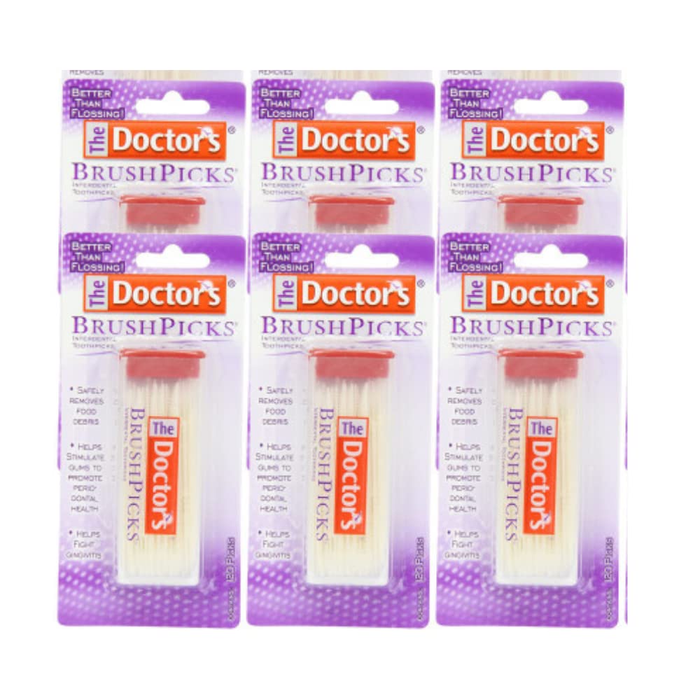 The Doctor's BrushPicks 120-picks-per-pack close-up with portable case for on-the-go cleaning