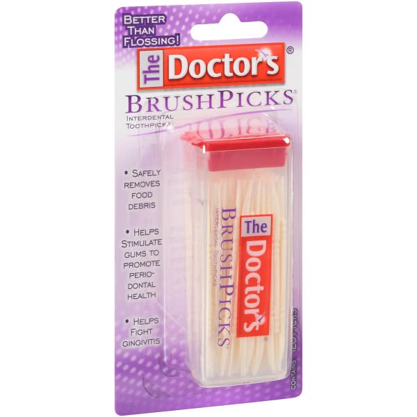 The Doctor's BrushPicks plaque removal action demonstrated between teeth