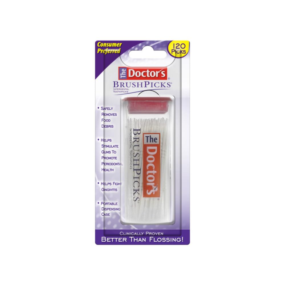 The Doctor's BrushPicks interdental toothpick end for precise debris removal near braces.