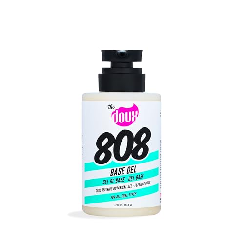 The Doux 808 Base Curl Defining Gel jar closeup highlights creamy texture and shine.