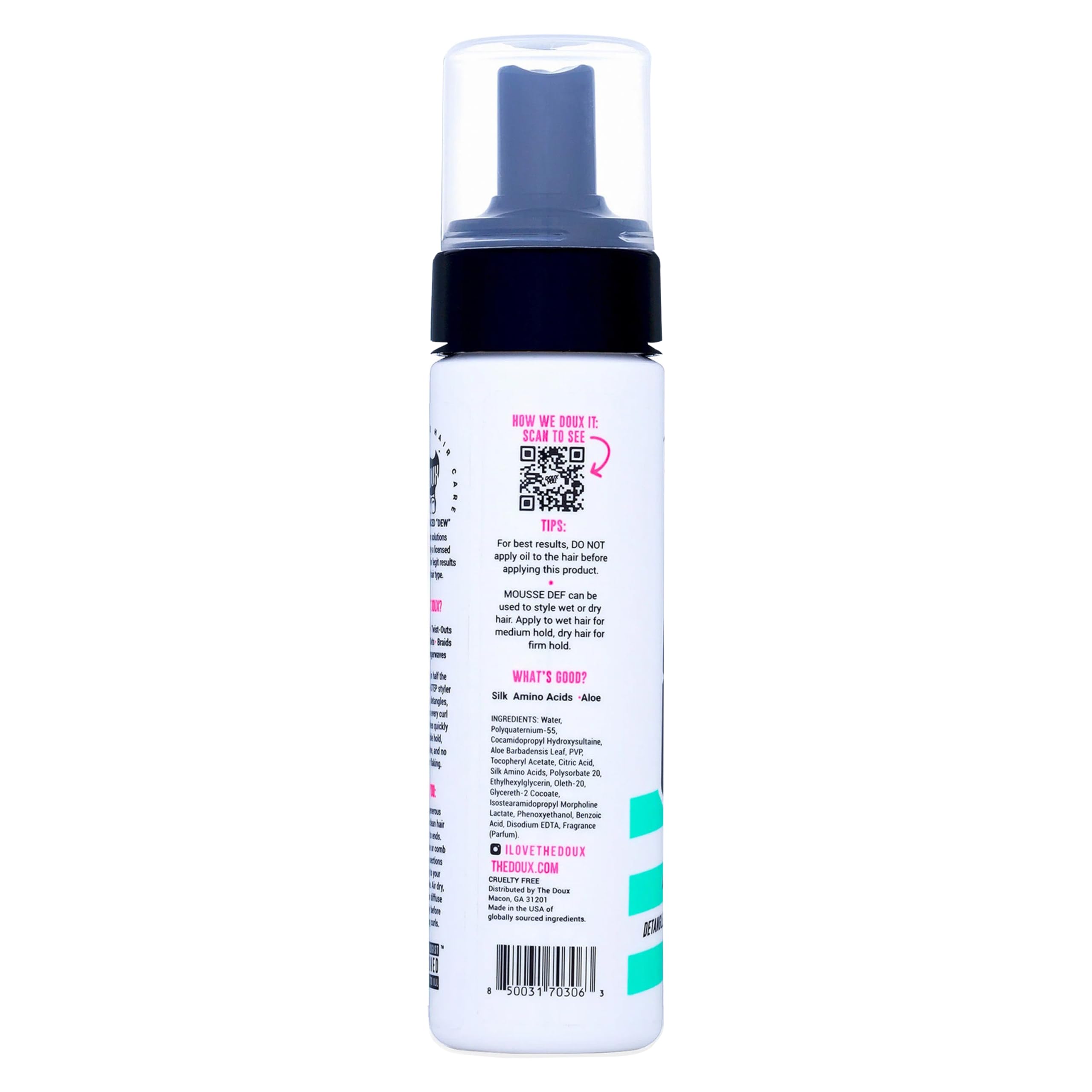 The Doux Mousse being applied to hair for easy styling and definition.