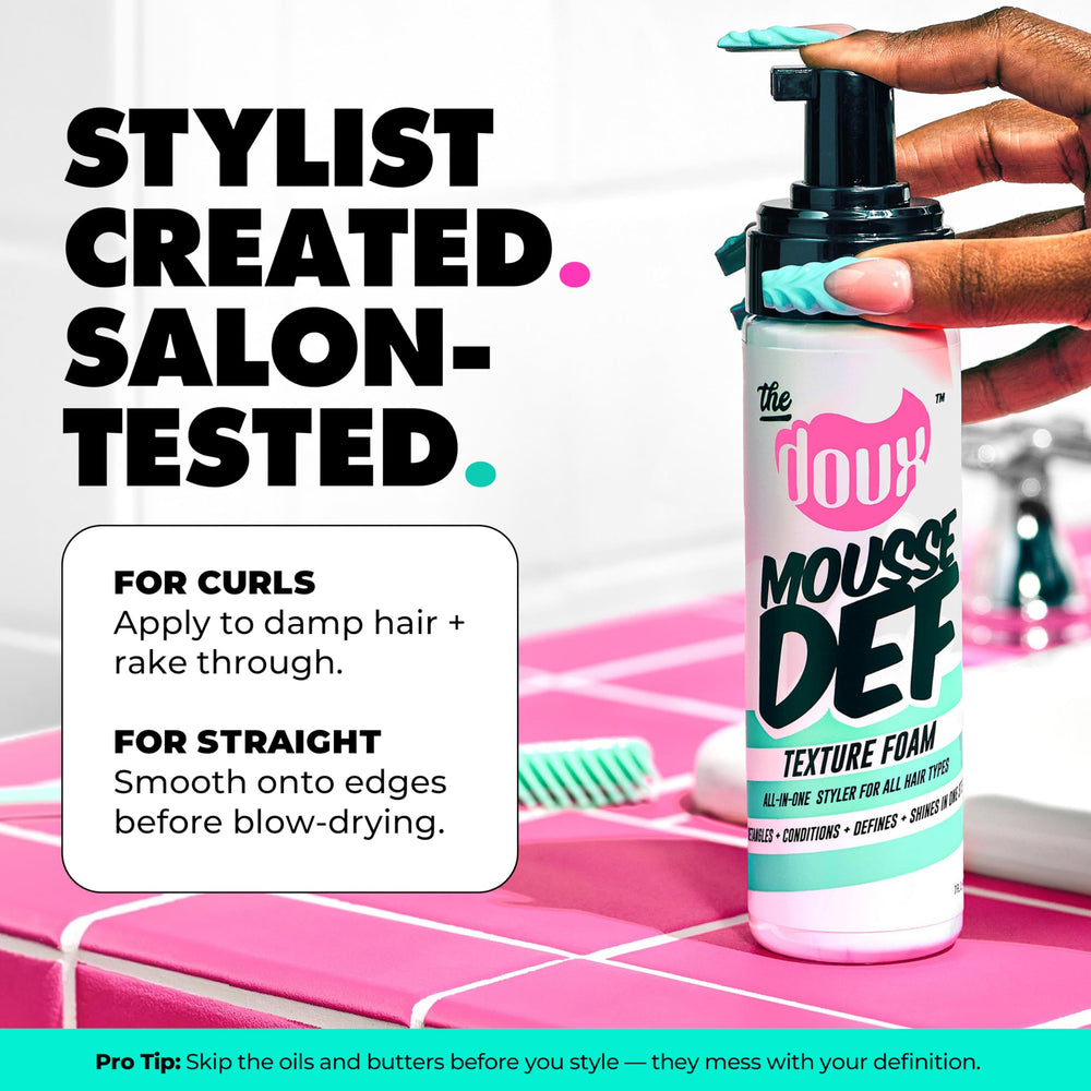 The Doux silk protein and aloe formula hydrates curls for manageable hair.