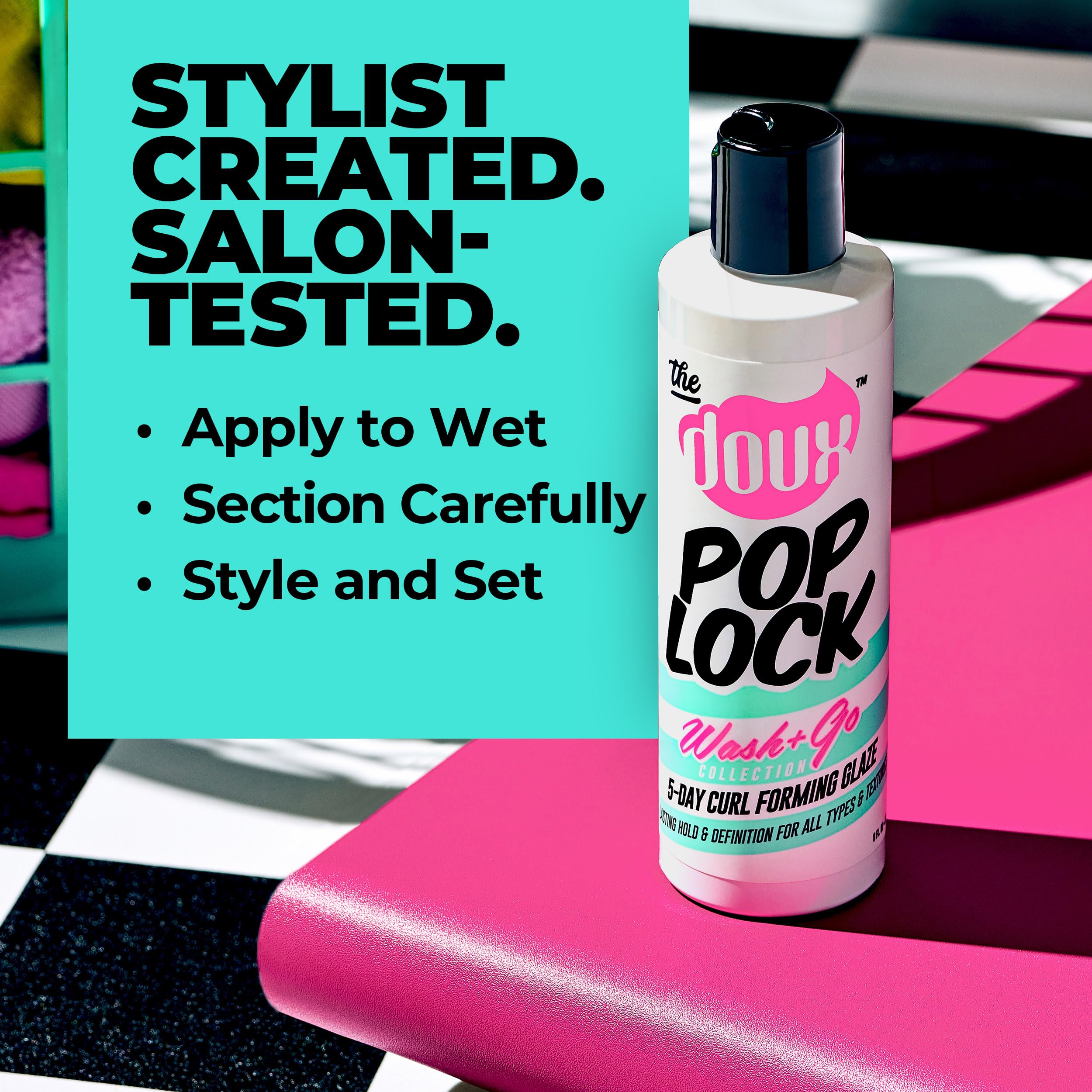 The Doux POP LOCK defined curls showcases long-lasting bounce with minimal crunch.