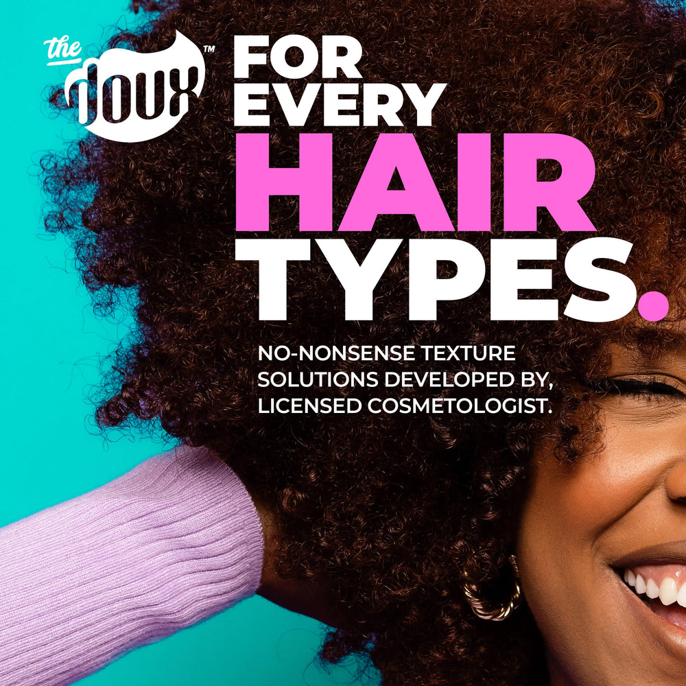 The Doux POP LOCK wash-n-go ready look emphasizes quick styling with clean hair.
