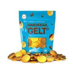 The Dreidel Company gelt coins with gold menorah design for Hanukkah celebrations and gifts
