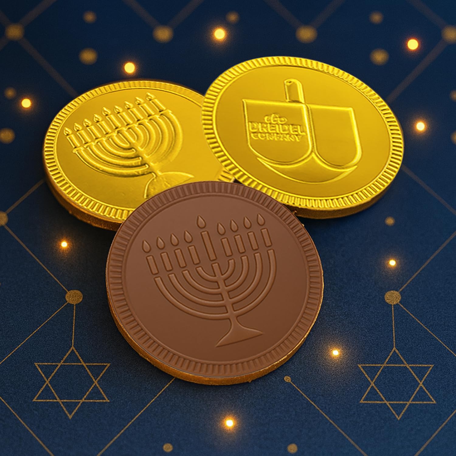 The Dreidel Company gift-ready gelt box and mesh bag set for celebrations