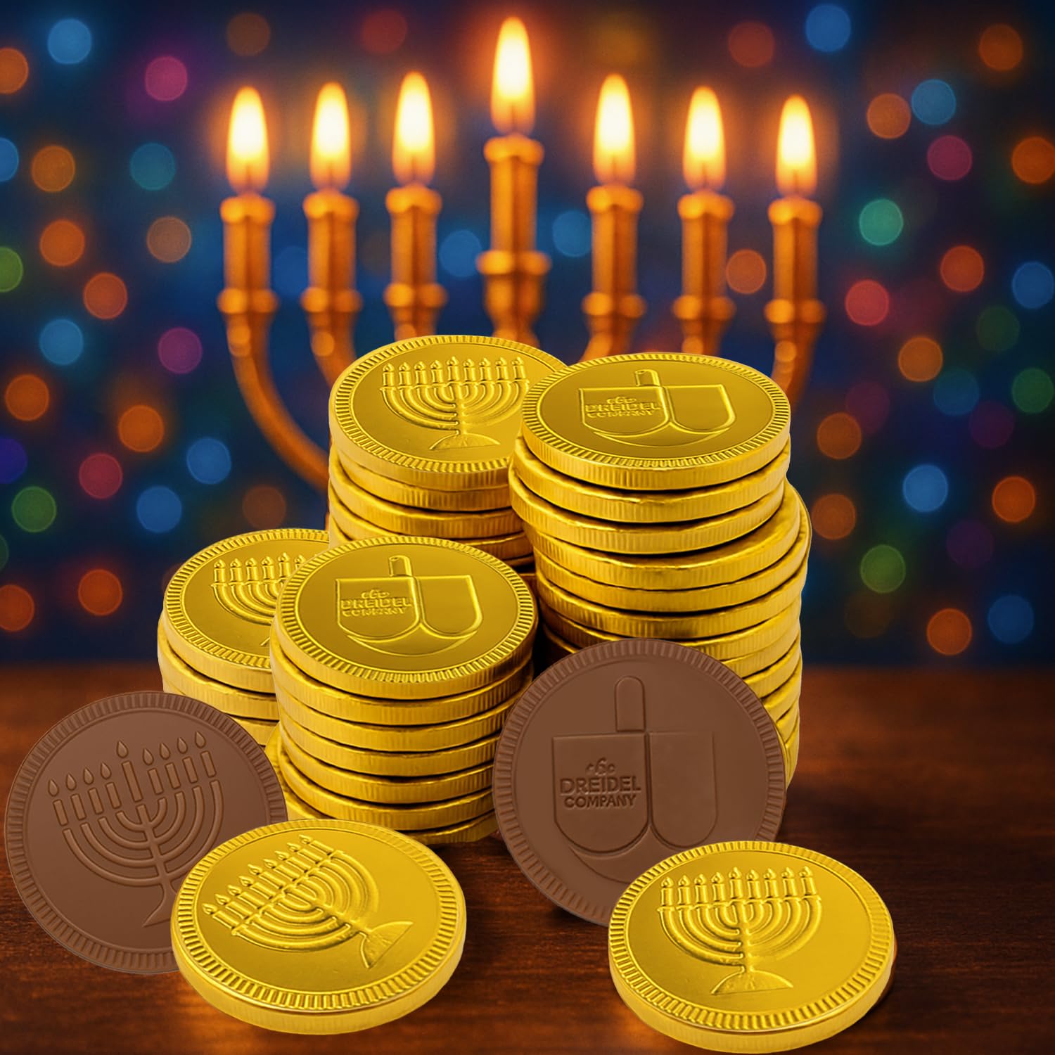 The Dreidel Company kosher dairy gelt packaging highlighting quality ingredients