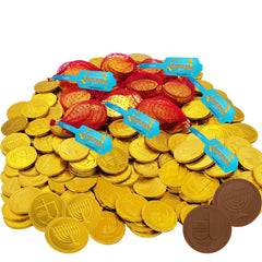 The Dreidel Company Hanukkah gelt coins in a mesh bag for party favors