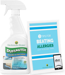 The Ecology Works DustmiteX bottle ready to treat hidden dust mites on surfaces.