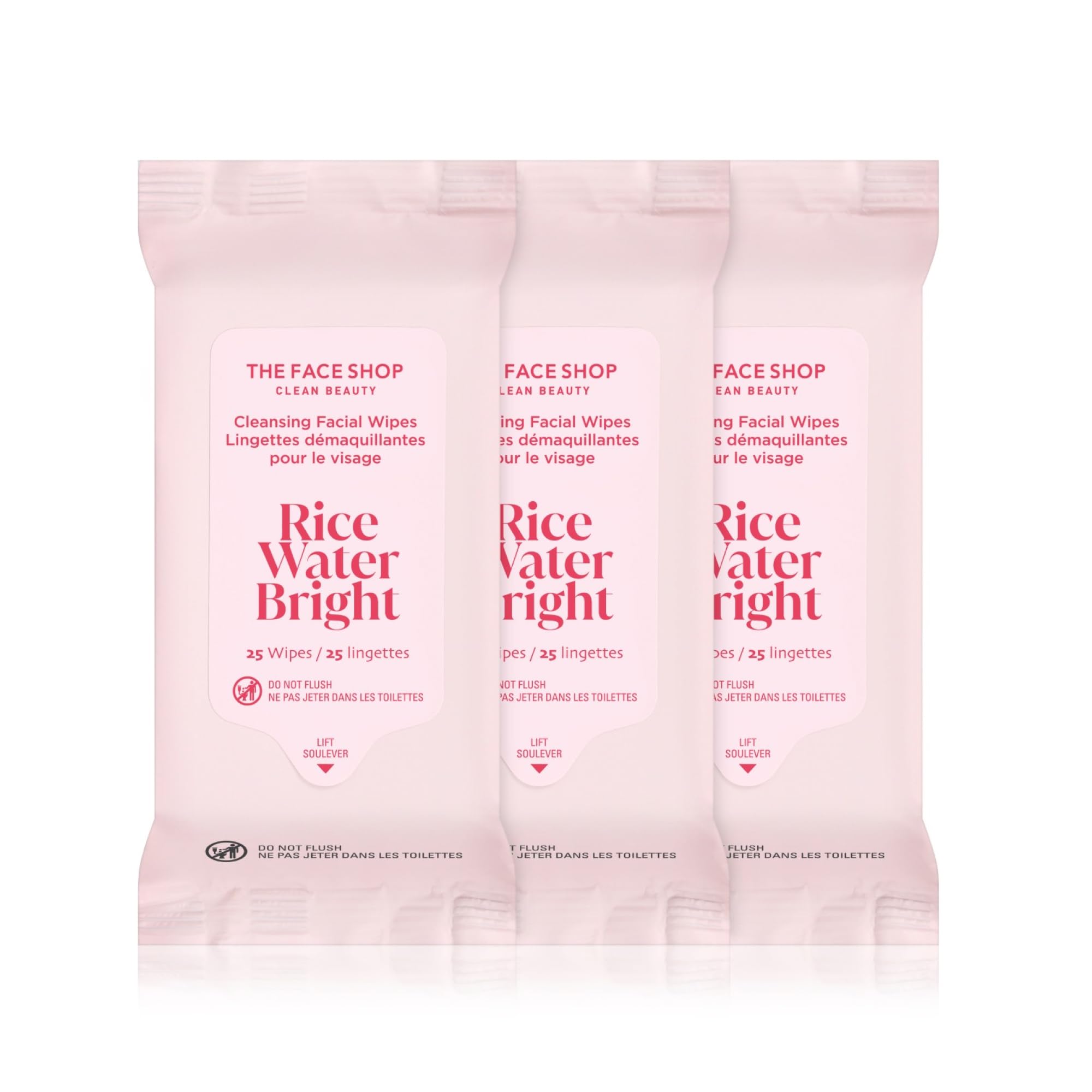 The Face Shop x Glamzilla Rice Water Bright wipes pack front for quick cleansing on the go.