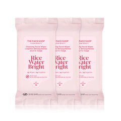 The Face Shop x Glamzilla Rice Water Bright wipes pack front for quick cleansing on the go.