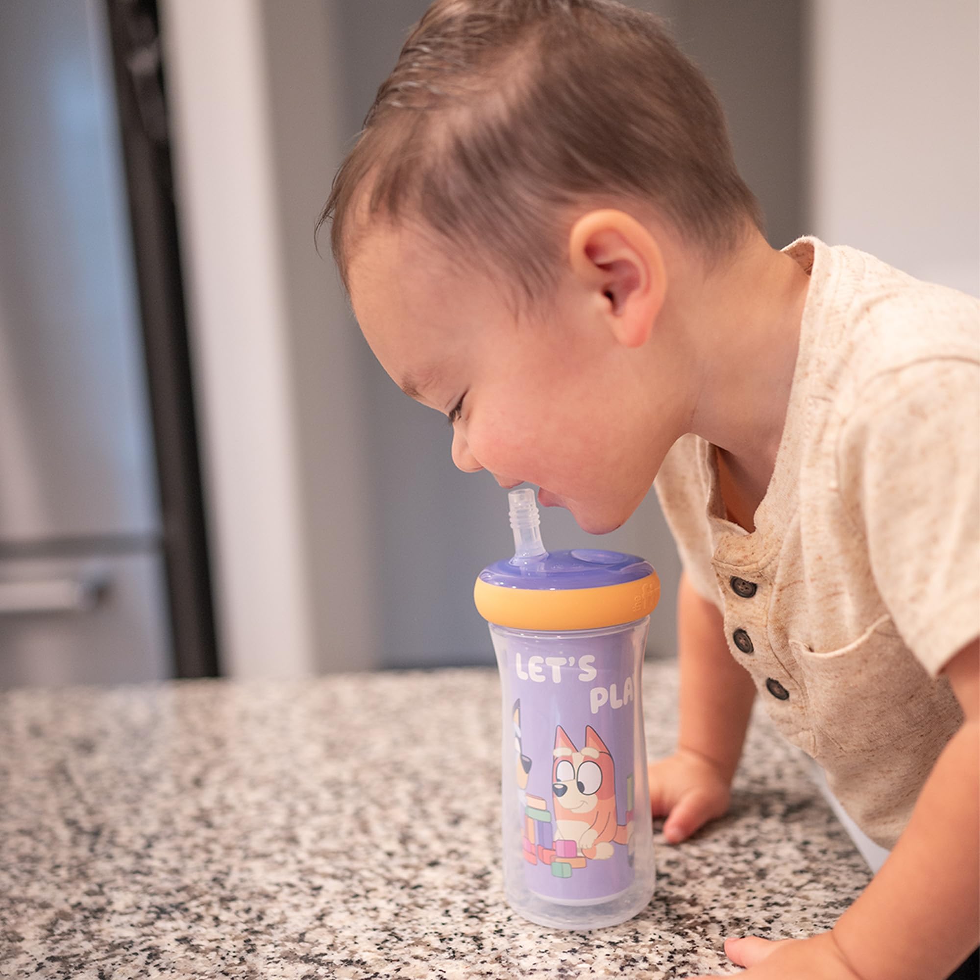 The First Years Bluey cup is top-rack dishwasher safe for quick cleanup