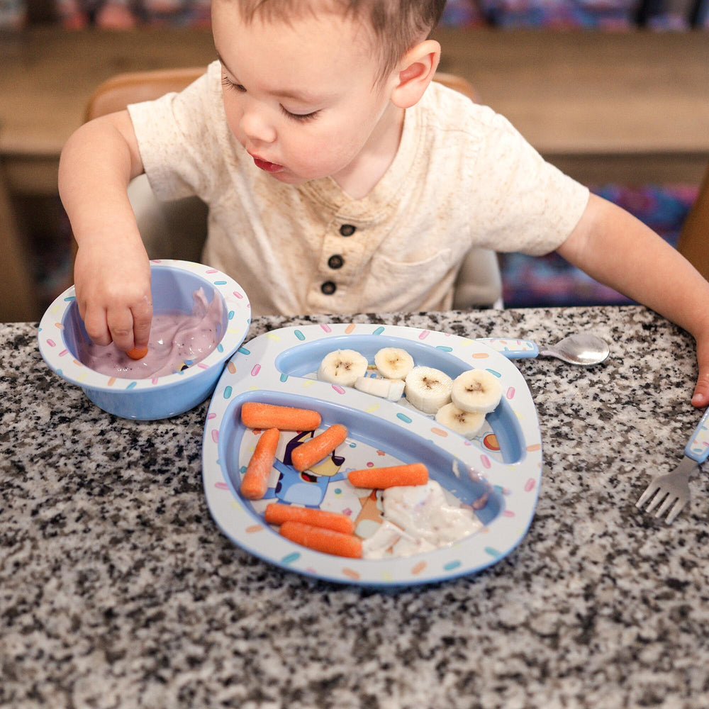 The First Years Bluey multicolor design adds playful appeal at mealtime.