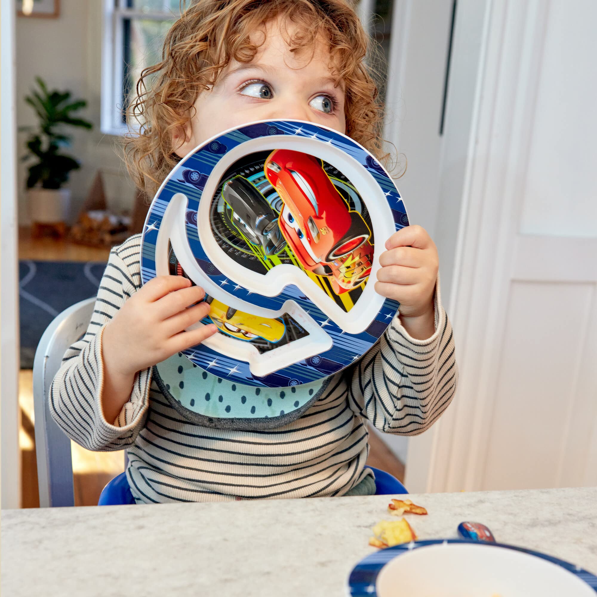 The First Years Cars dinnerware is microwave-safe for quick warming.